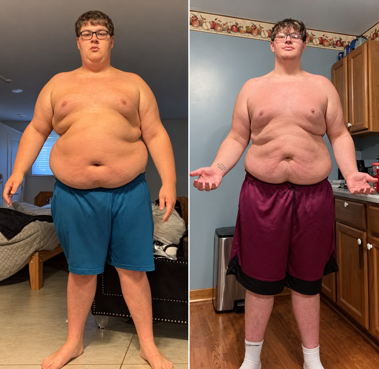 Moxu's real weight-loss progress shown side by side